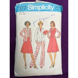 Simplicity 7377 pattern pant suit blazer wide leg pant skirt vest 1960s Size 18